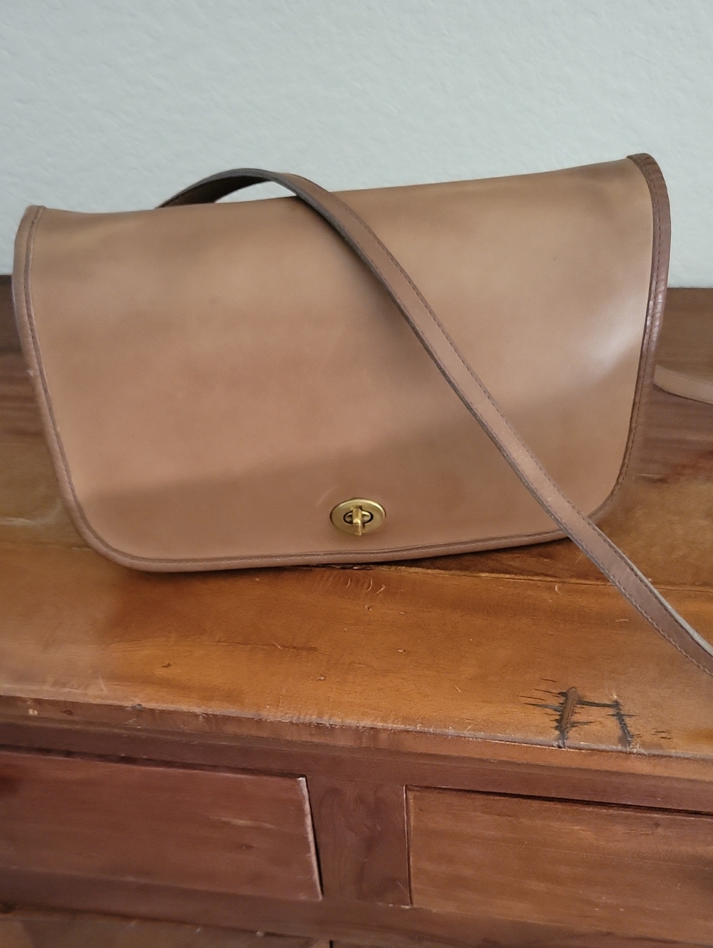 Vintage Coach Convertible Clutch In Putty with Solid Brass Turn-Lock